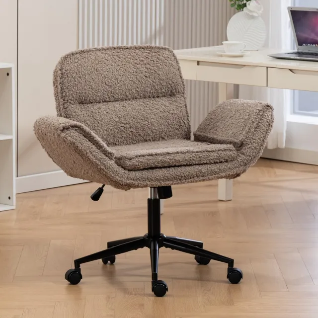 COVREO Bureaustoel 60x34x103 cm bruin, pluche stof met opklapbare armleuningen Brown