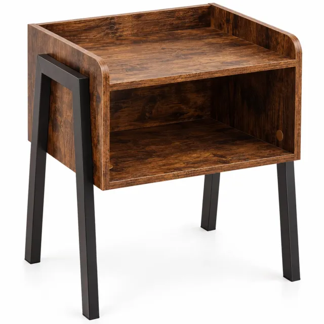 LUXALIVING Nachtkastje Industrieel – Bijzettafel met Opbergvak – Vintage Bruin – Hout en Metaal – 42 × 35 × 52 cm