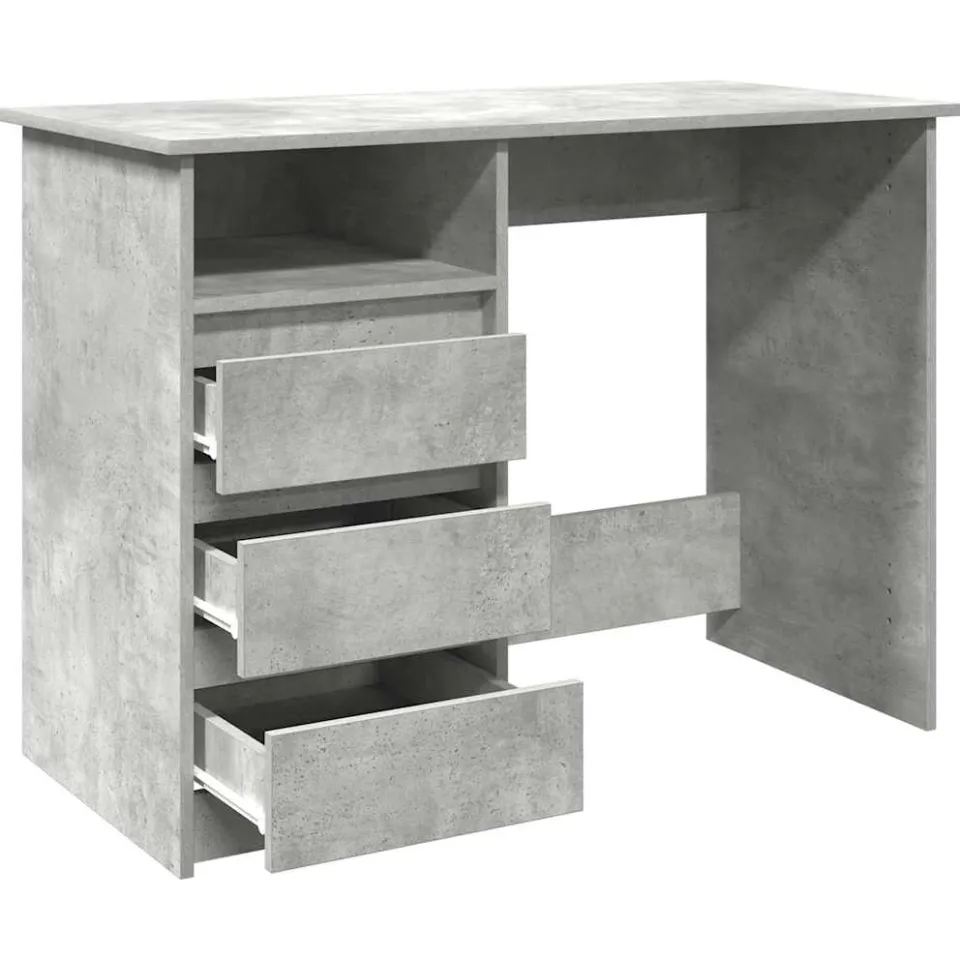 vidaXL Bureau 102x50x75 cm bewerkt hout betongrijs grijs, foto 4