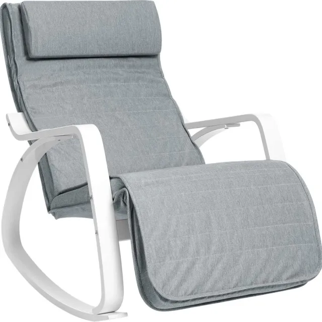 Hoppa! berkenhouten schommelstoel, relaxfauteuil, voetsteun in 5 standen verstelbaar - Wit - Hout - 67 x 115 x 91cm Wit/Grijs