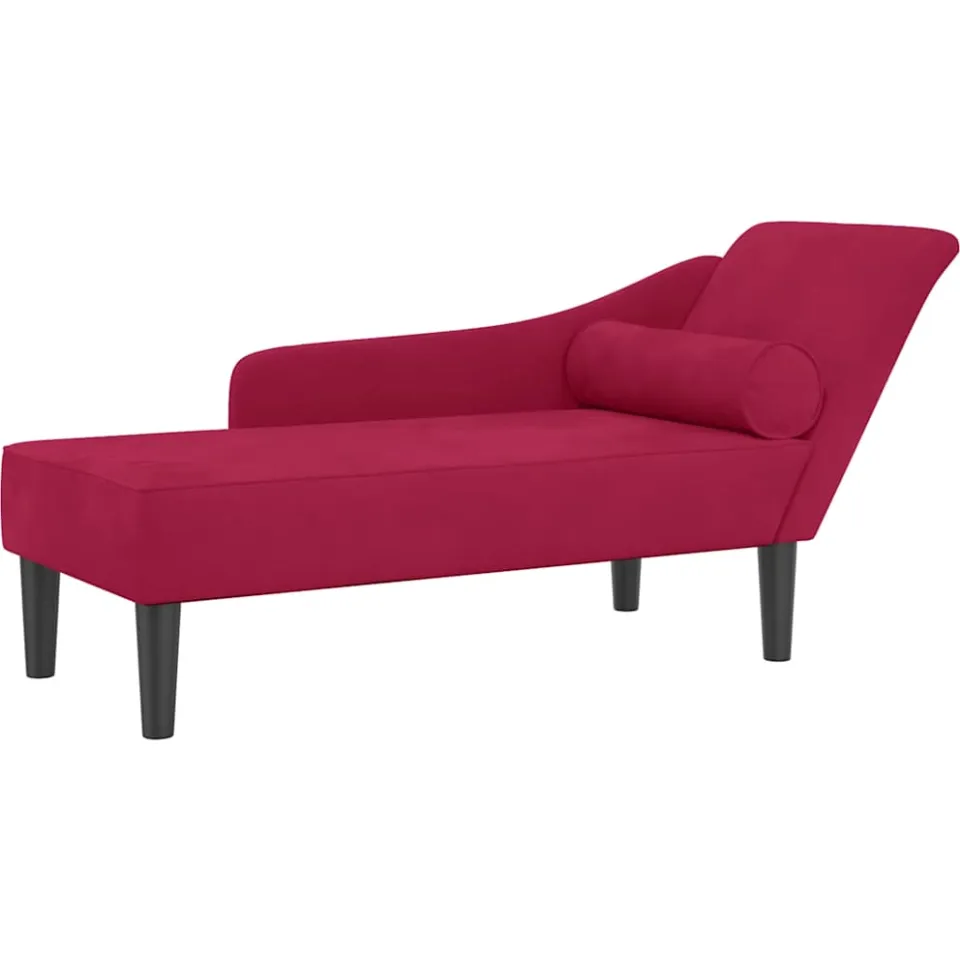 vidaXL Chaise longue met kussens fluweel wijnrood, foto 3