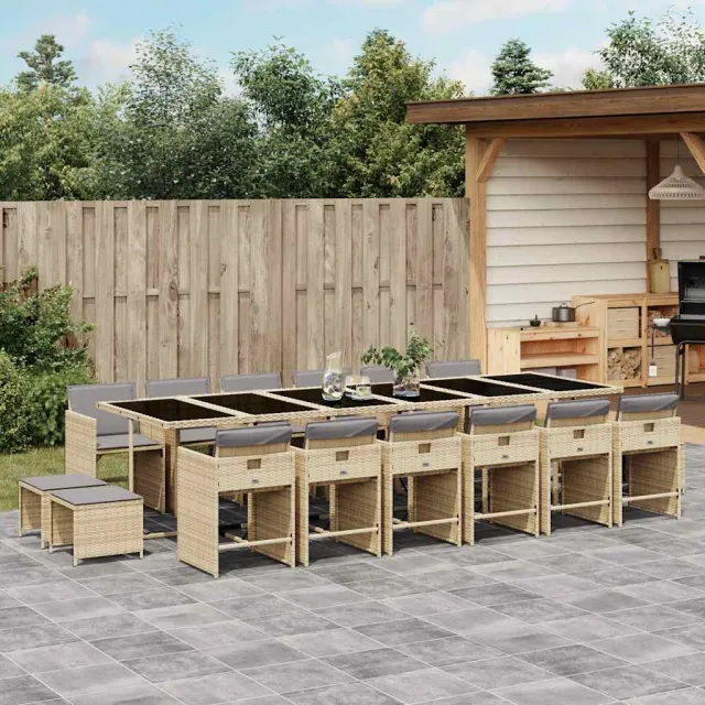 vidaXL 17-delige Tuinset met kussens poly rattan gemengd beige, foto 2