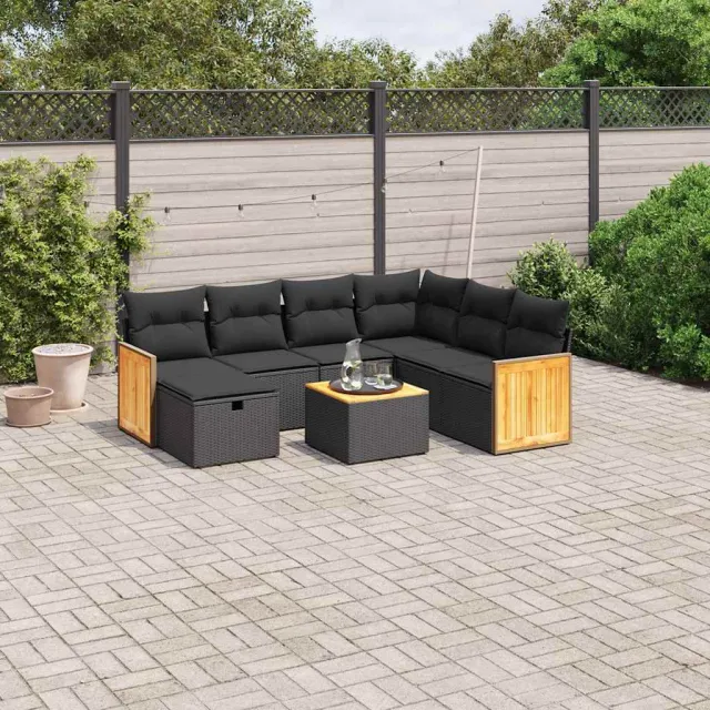 vidaXL 8-delige Loungeset met kussens poly rattan zwart, foto 2