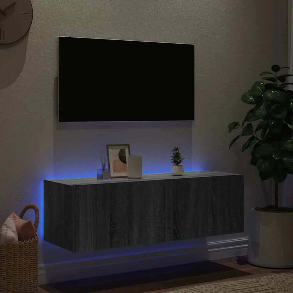 vidaXL Tv-wandmeubel met LED-verlichting 100x35x31 cm grijs sonoma, foto 3