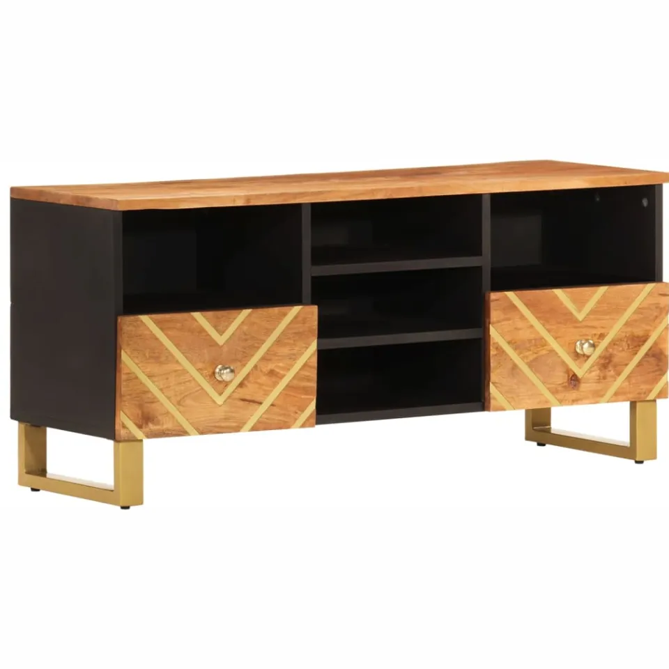 vidaXL Tv-meubel 100x33,5x46 cm massief mangohout bruin en zwart, foto 3