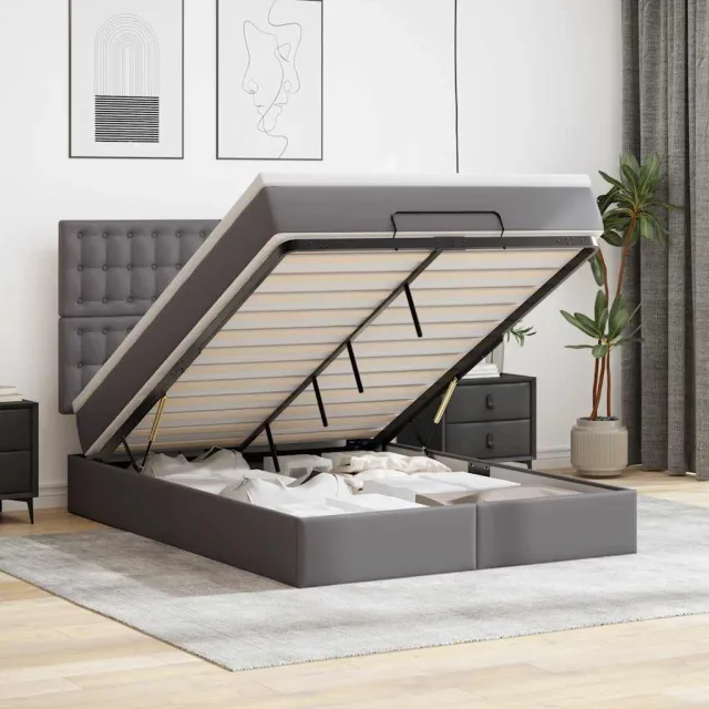 vidaXL Ottoman bed met matras en LED's 140x190cm kunstleer grijs
