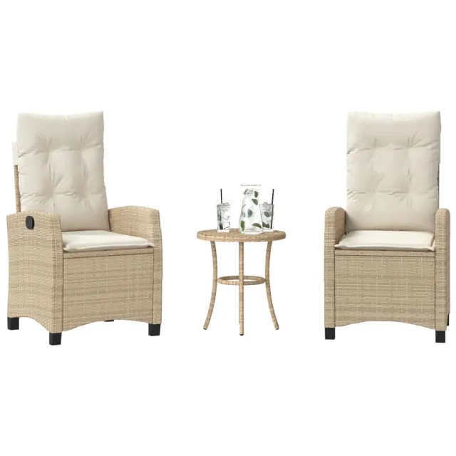 vidaXL 3-delige Bistroset met kussens poly rattan beige