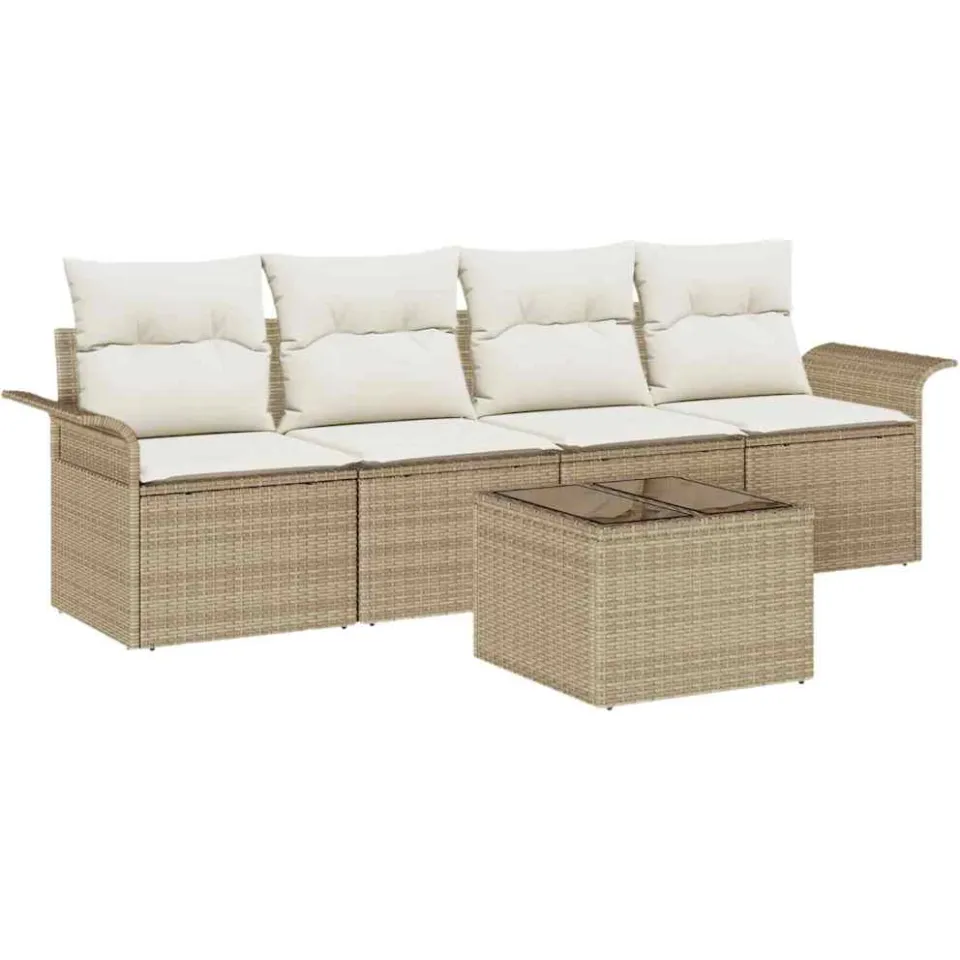 vidaXL Bankstel 5 st Beige poly rattan