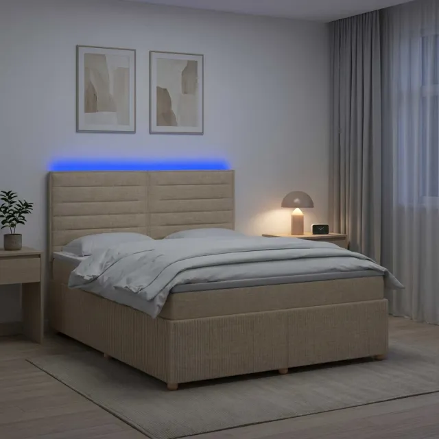 vidaXL LED Boxspring Bed met Matras Crèmekleurig 180 x 200 cm Stof