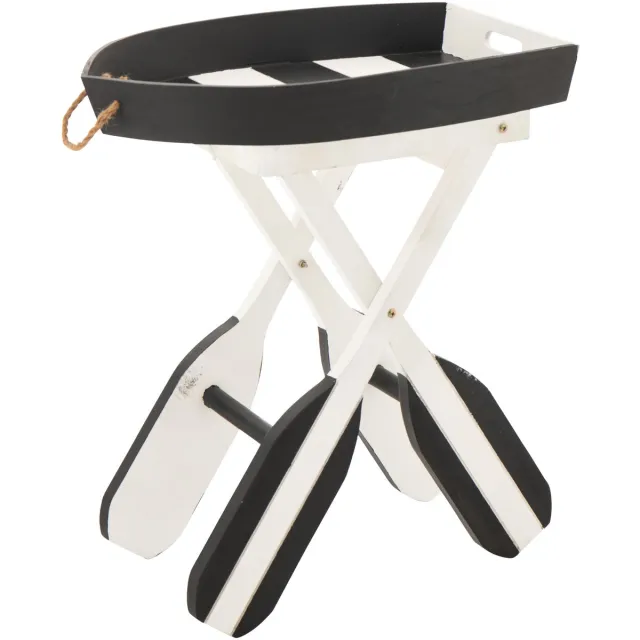 J-Line bijzettafel Boot Gestreept - hout - zwart/wit