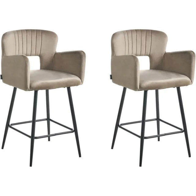 Beliani SANILAC - Barkruk set van 2 - Taupe - Fluweel