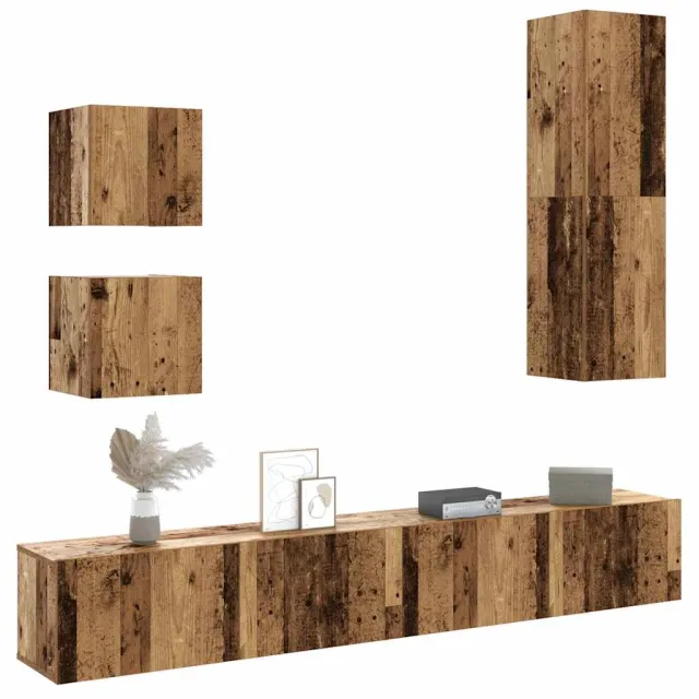 vidaXL 5-delig Tv-meubelset wandmontage bewerkt hout oud houtkleurig Bruin