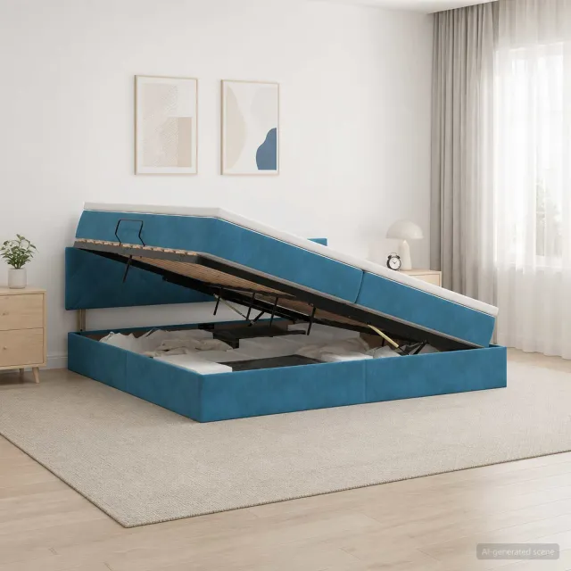 vidaXL Opslag bed met hoofdeinde Donkerblauw 200 x 200 cm Fluweel