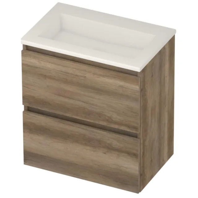 Basic-Line Mood 39 Badmeubelset Acryl Zonder Kraangat Greeploos 60x39x62 cm Scotch Oak Glans Wit