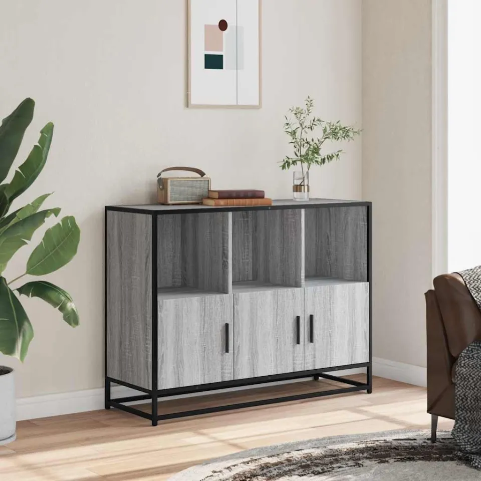 vidaXL Dressoir 100x35x76 cm bewerkt hout grijs sonoma eikenkleurig, foto 2