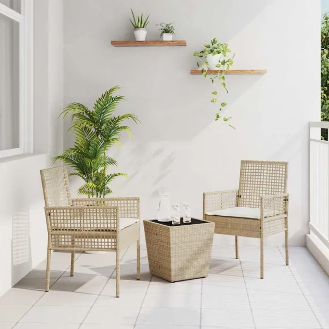 vidaXL Tuin Bistro Set 3 st Beige poly rattan