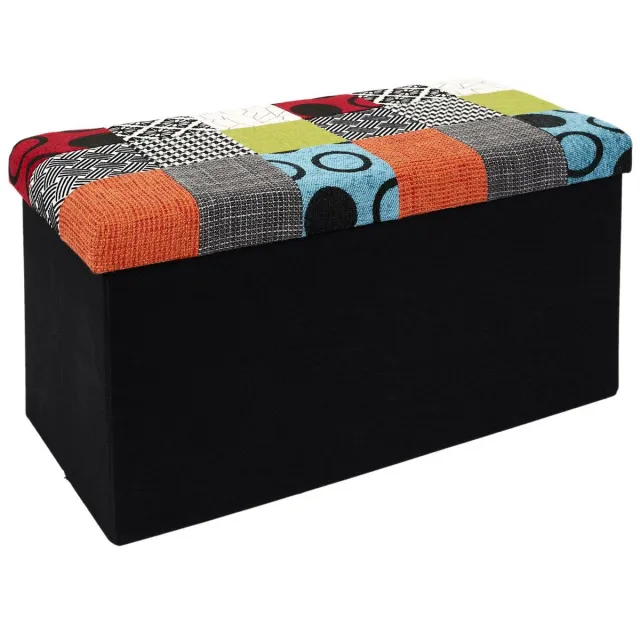 Home Deco Poef/hocker - Multi color Tile - opvouwbaar - stof - opbergbox - polyester/MDF - 76 x 38 cm