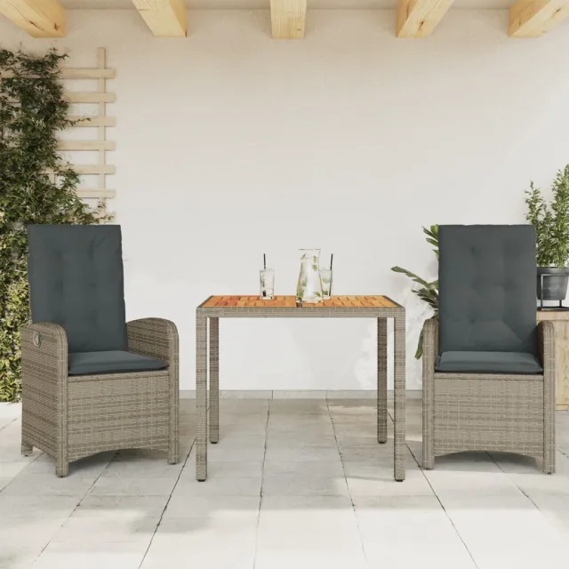 vidaXL 3-delige Tuinset met kussens poly rattan grijs, foto 2