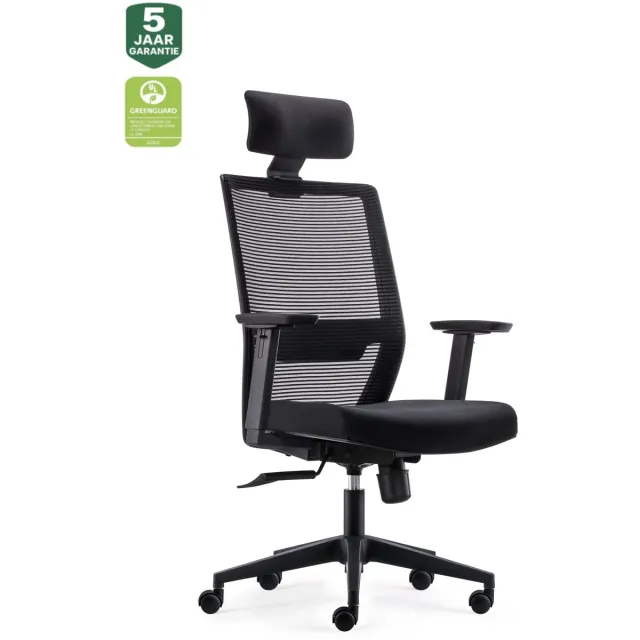 Bens 851H-Eco-2 - Ergonomische bureaustoel - Bureaustoelen voor volwassenen - Kantoorstoel - Zwart - Verstelbare lendensteun - GREENGUARD GOLD - ARBO normen Zwart incl. Hoofdsteun