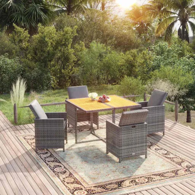 vidaXL 5-delige Tuinset met kussens poly rattan grijs, foto 2