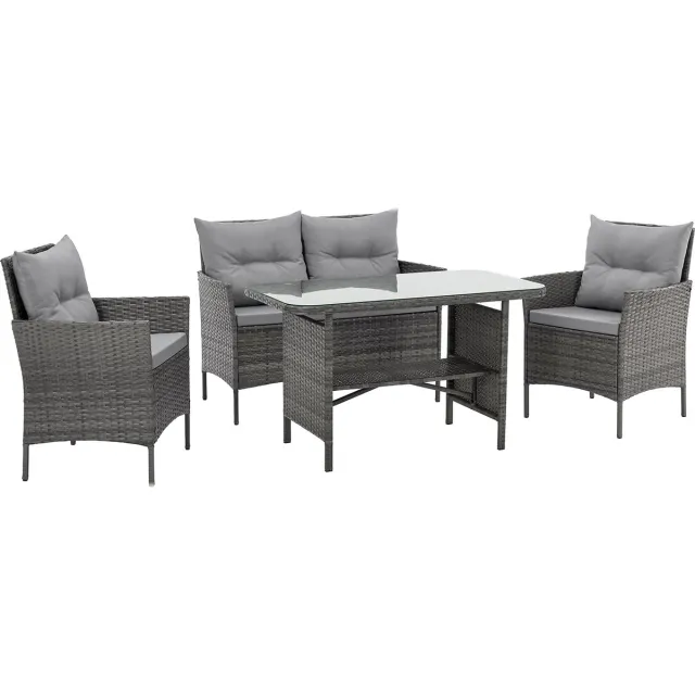 SVITA DALLAS Polyrattan tuinmeubelset - 4-delig: 2 fauteuils, bank, tafel, inclusief kussens, grijs Zwart