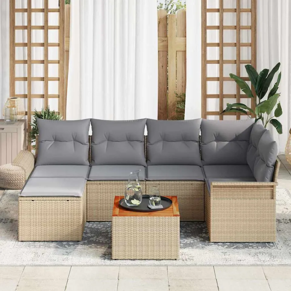 vidaXL Tuinbankenset 7 st Beige poly rattan
