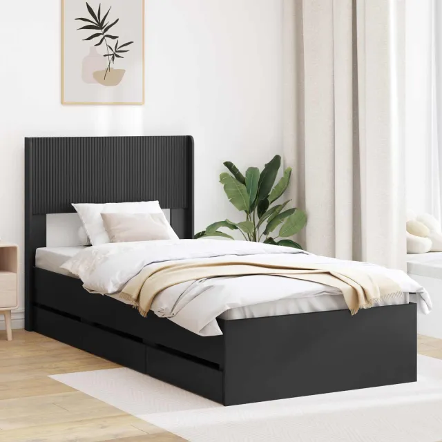 vidaXL Bedframe met opbergruimte en hoofdbord Zwart 75 x 190 cm