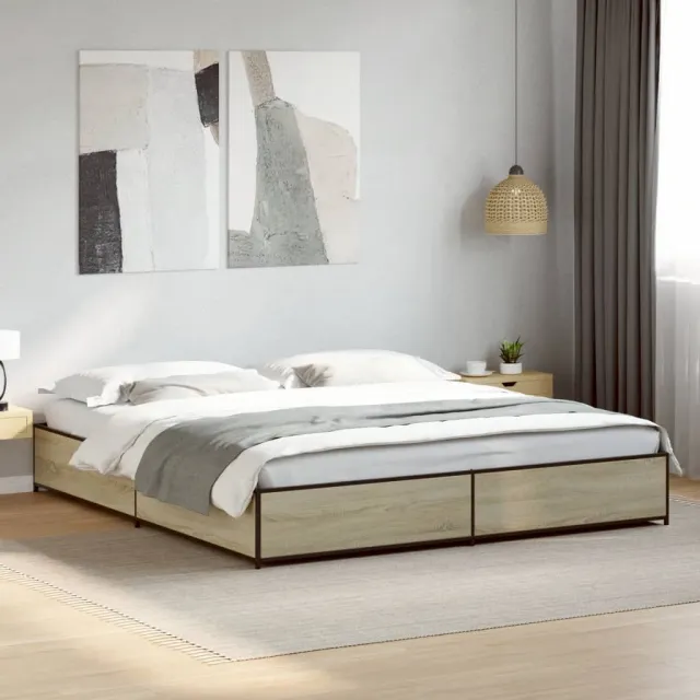 vidaXL Bedframe bewerkt hout metaal sonoma eikenkleurig 200x200 cm Bruin