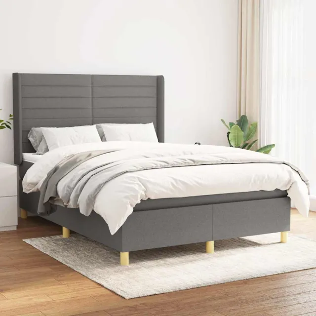 vidaXL Boxspring met matras stof donkergrijs 140x200 cm grijs