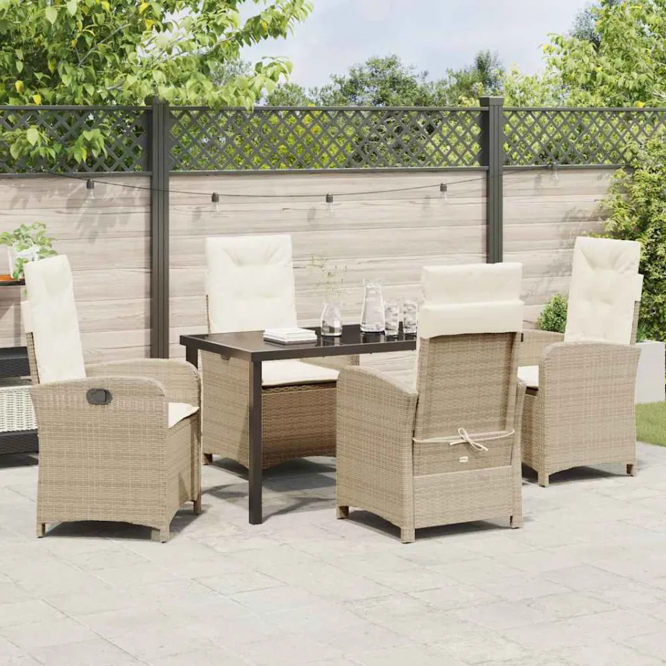 vidaXL Tuin eettafelset 5 st Beige poly rattan, foto 3