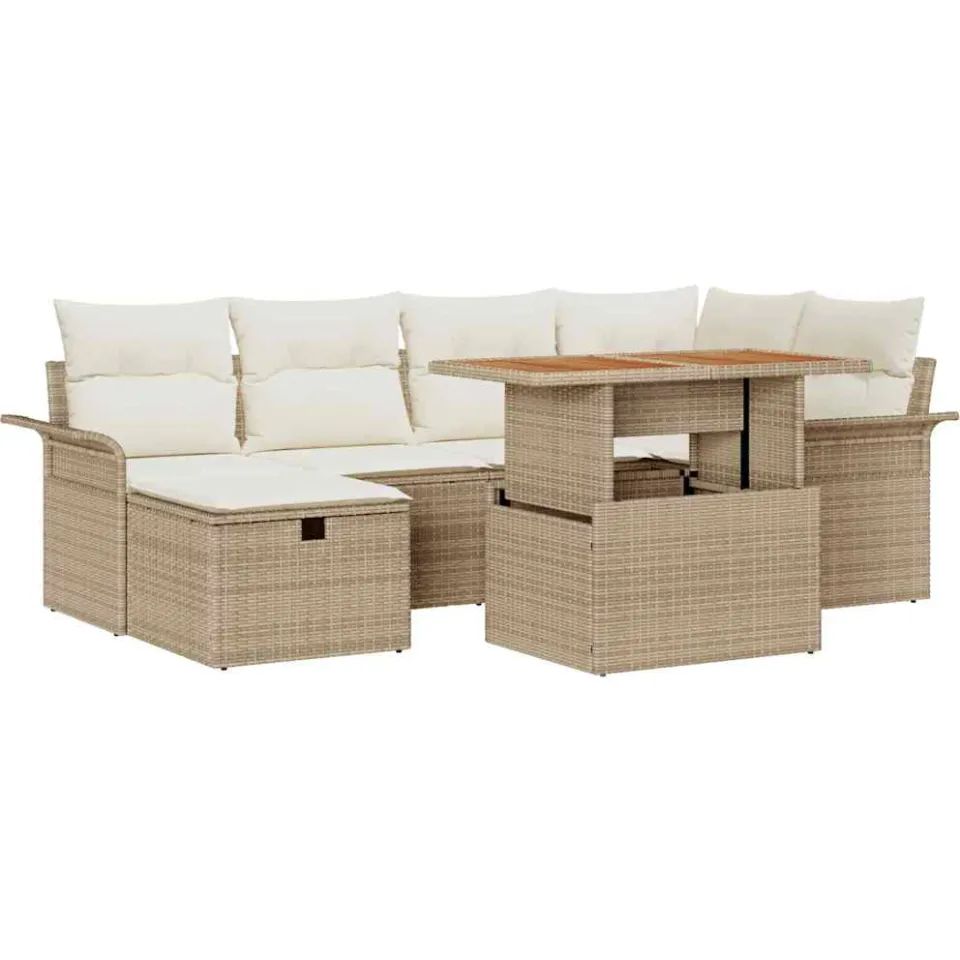 vidaXL Tuinbankenset 7 st Beige poly rattan