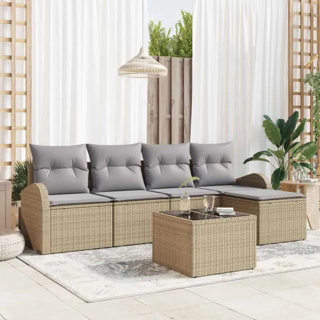 vidaXL Tuin Sofa Set 6 st Beige poly rattan, foto 2