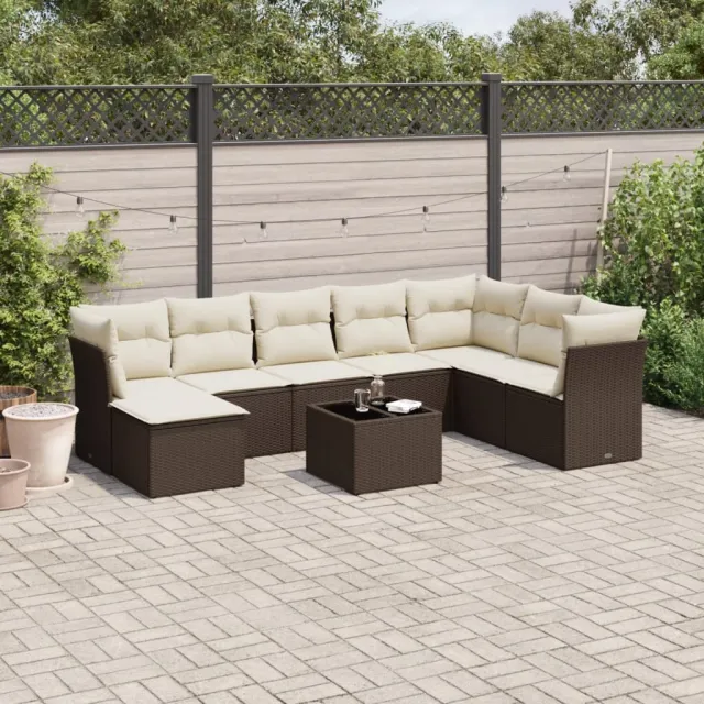 vidaXL 9-delige Loungeset met kussens poly rattan bruin