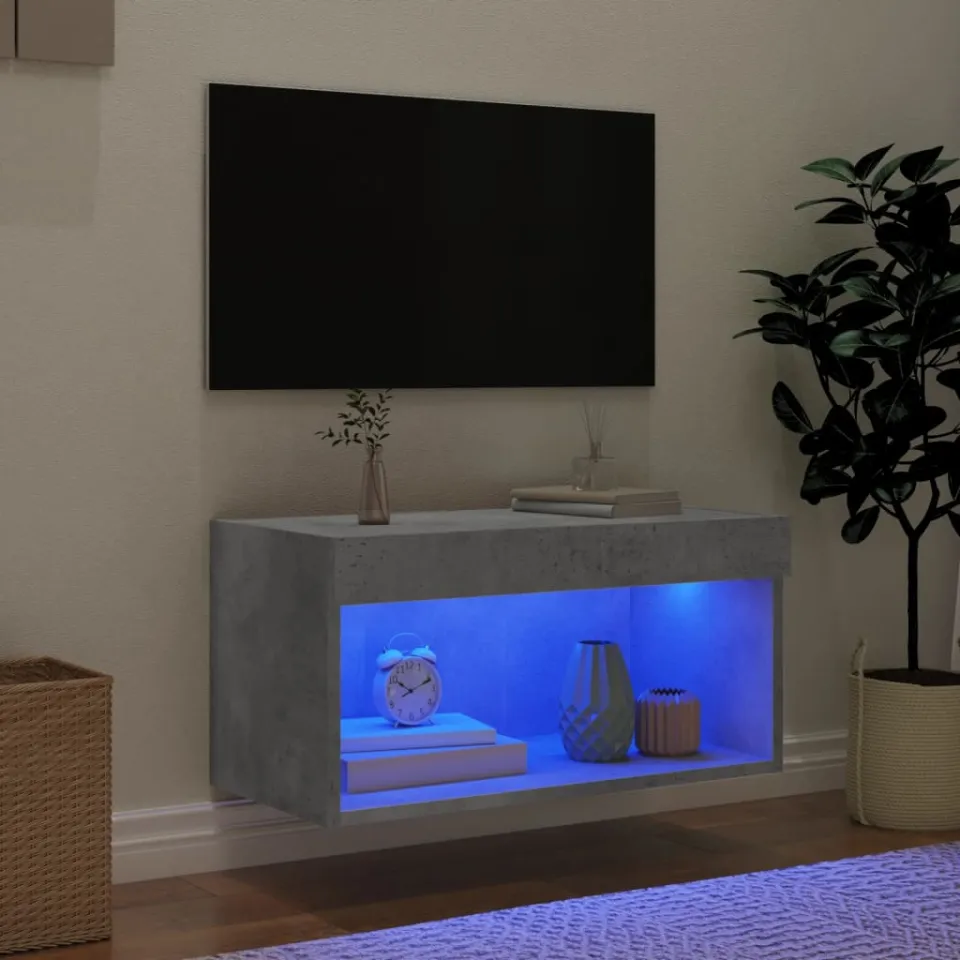 vidaXL Tv-meubel met LED-verlichting 60x30x30 cm betongrijs grijs, foto 2