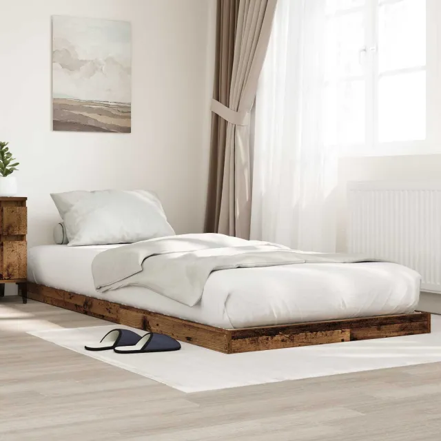 vidaXL Vloer bedframe Oudhout 75 x 190 cm Bewerkt hout Bruin
