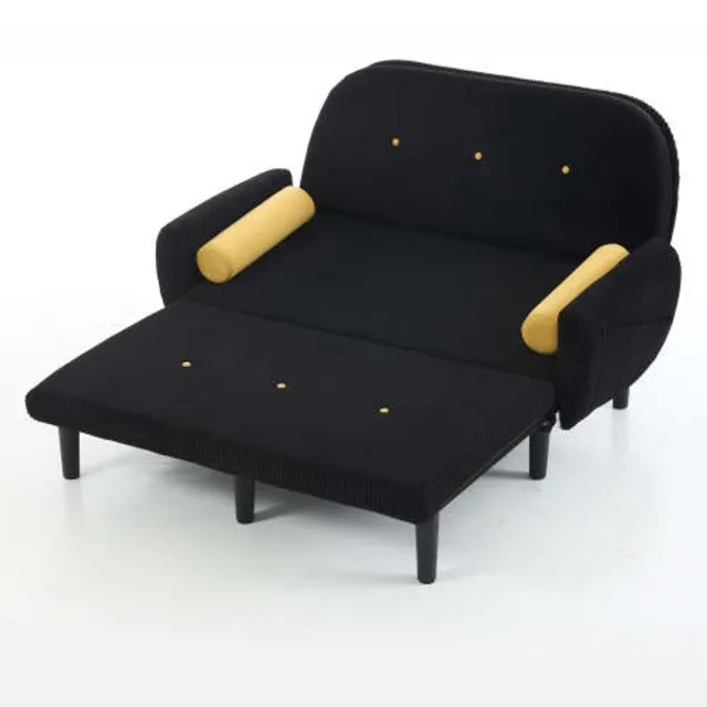 Rolipo 2-zits Slaapbank - Corduroy Bedbank - Verstelbare Rugleuning - Metalen Frame - Inclusief 2 Ronde Kussens - 133,5 x 77 x 85 cm - Zwart