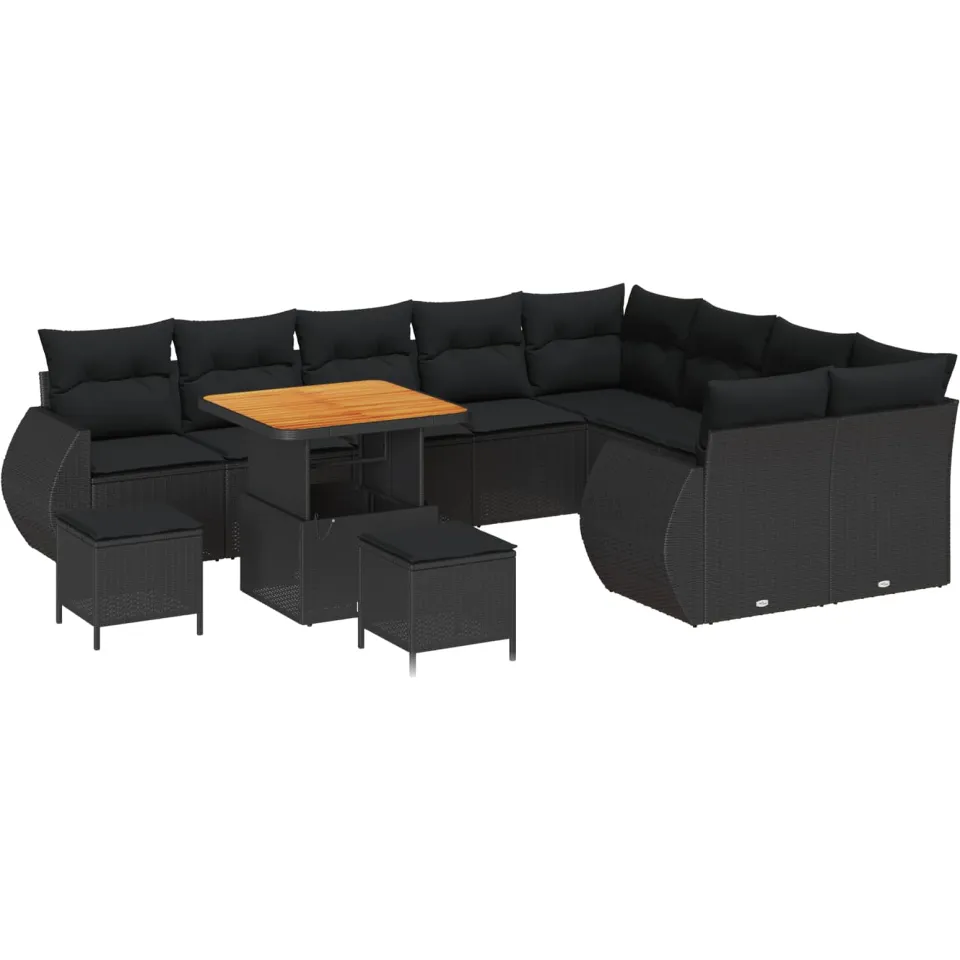 vidaXL Tuinbankenset 12 st Zwart poly rattan
