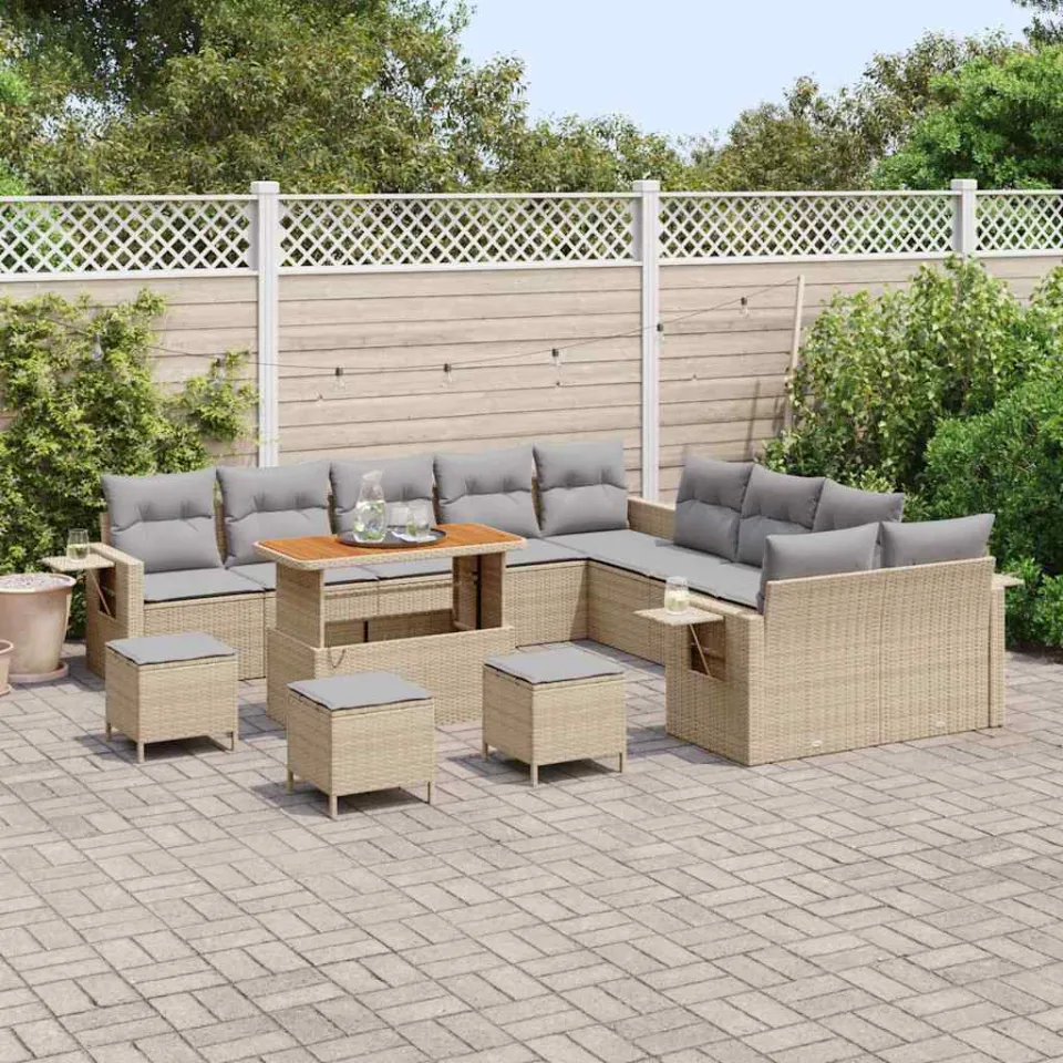 vidaXL Tuin Sofa Set 14 st Beige poly rattan, foto 3