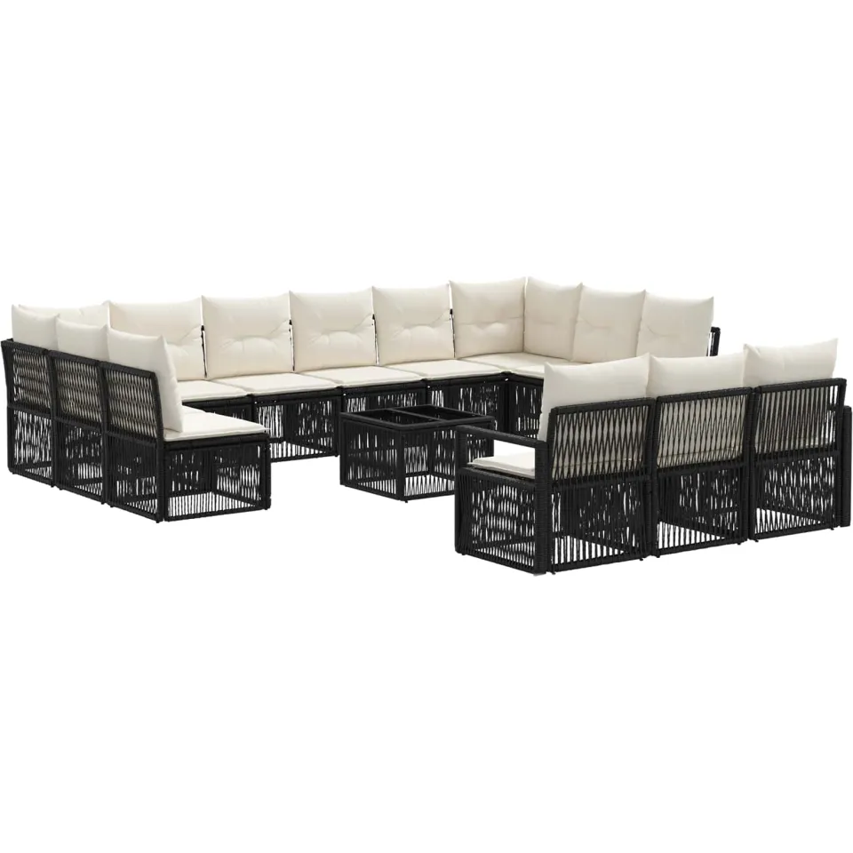 vidaXL Tuinbankenset 14 st Zwart poly rattan, foto 3
