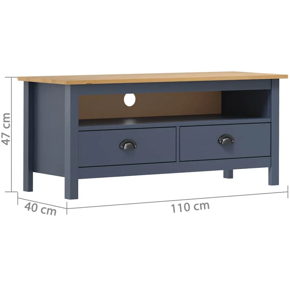 vidaXL Tv-meubel Hill 110x40x47 cm massief grenenhout grijs, foto 3