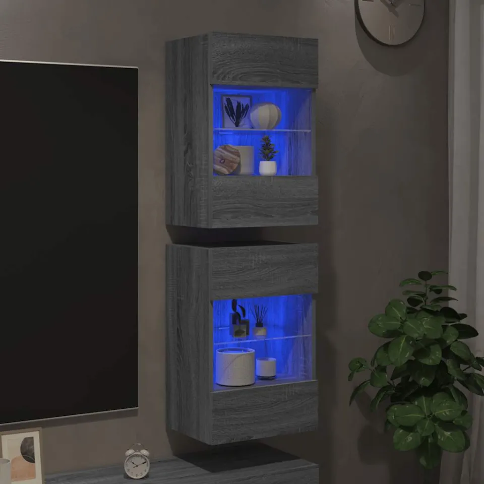 vidaXL Wandkasten met LED-verlichting voor tv 2 st grijs sonoma eiken, foto 4