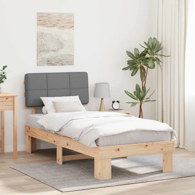 vidaXL Bedframe met Gevoerd Hoofdgedeelte Naturel en lichtgrijs