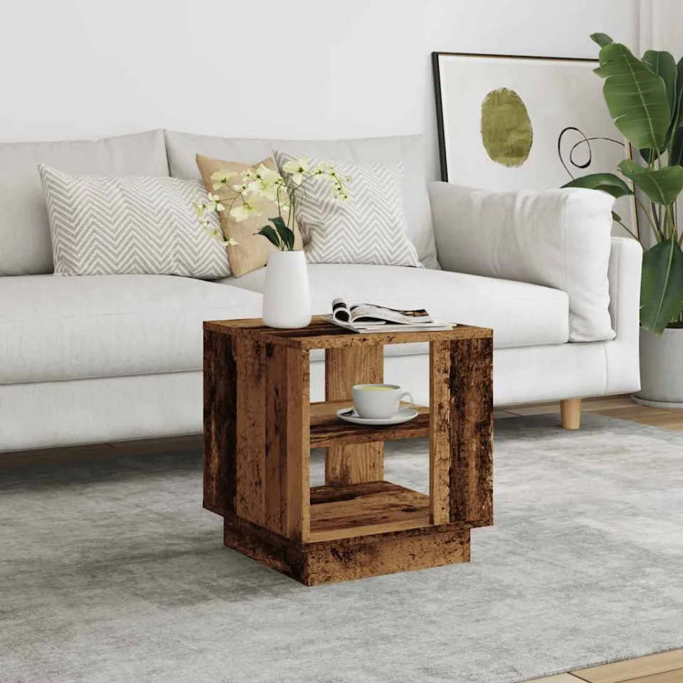 vidaXL Salontafel 40x40x43 cm bewerkt hout oud houtkleurig bruin, foto 3
