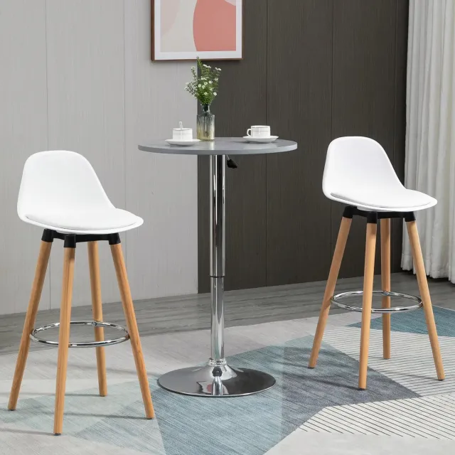 Pugsdrly 2-delige set barkrukken barstoelen Scandinavisch design, voetsteun, 38,5 cm x 42,5 cm x 91 cm, naturel + wit Blanc