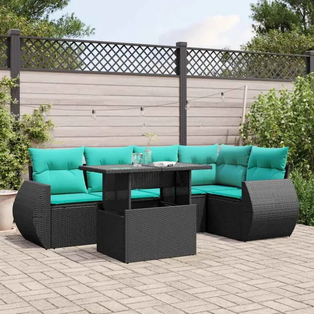 vidaXL 6-delige tuinbankset met kussens van zwart polyrotan, foto 2