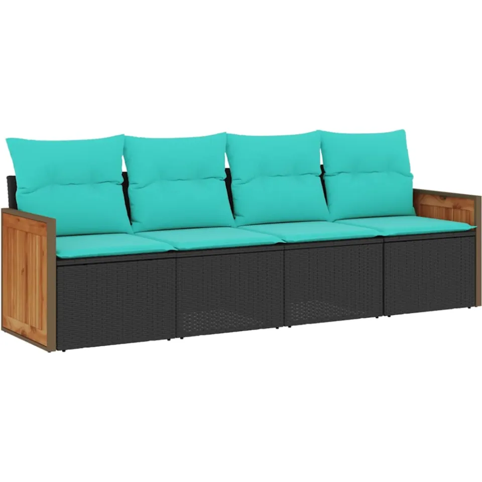 vidaXL 4-delige tuinbankset met kussens, zwart polyrotan, foto 3