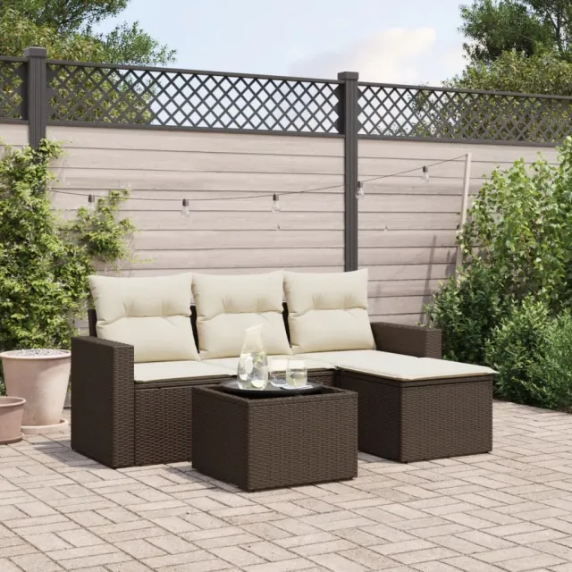 vidaXL 5-delige Loungeset met kussens poly rattan bruin, foto 2