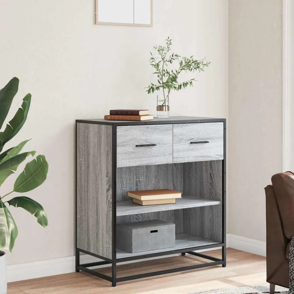 vidaXL Dressoir 68x35x76 cm bewerkt hout grijs sonoma eikenkleurig, foto 2