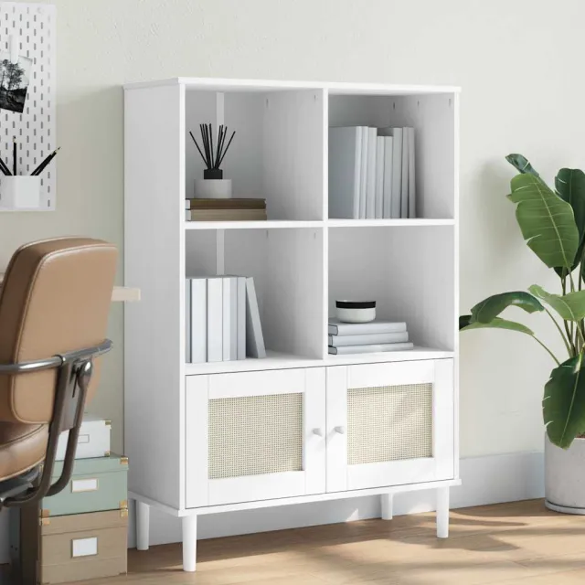 vidaXL Boekenkast SENJA rattan-look 90x35x130 cm grenenhout wit, foto 2