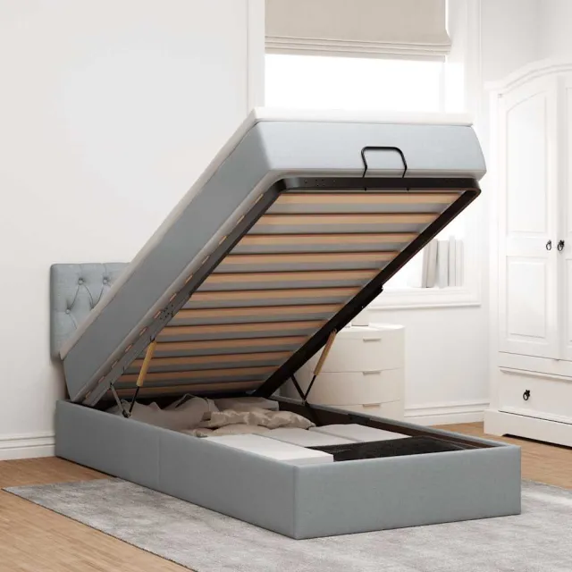 vidaXL Bed met matras 100x200 cm stof lichtgrijs grijs